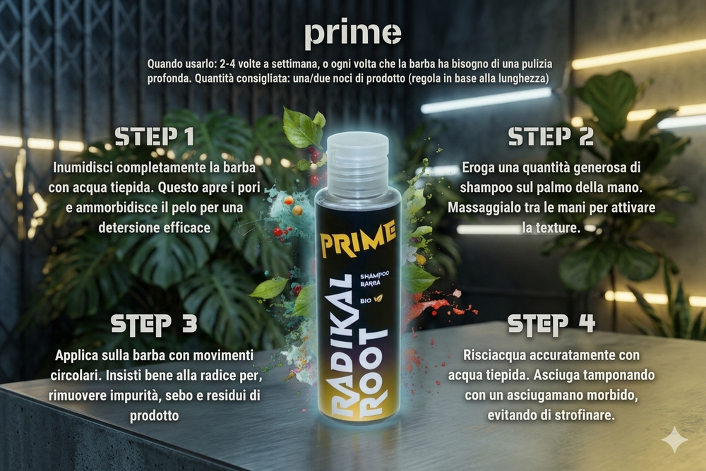 Come si usa PRIME - Shampoo Barba BIO 100ML